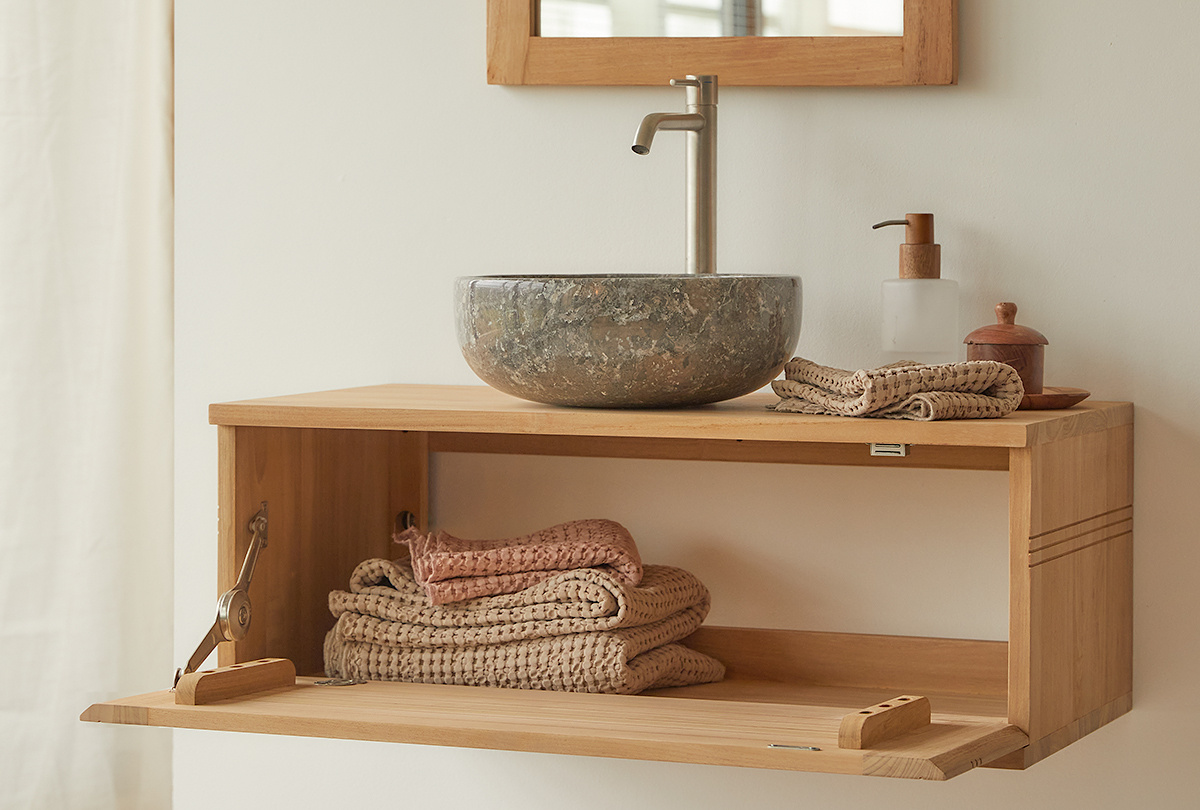 TEAKhome - Lebegő tömörfa fürdőszobabútor: természetes elegancia modern fürdőszobákban
